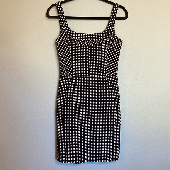 McGinn Womens Size 6 Cora Polka Dot Navy White Mini Tank Dress Structured Square - Picture 3 of 15